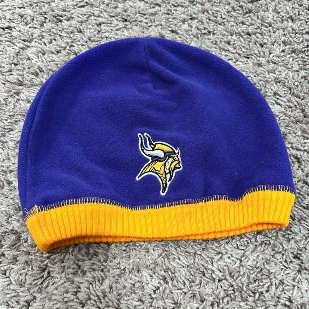 NFL Minnesota Vikings‎ Beanie Hat Purple Yellow Fleece One Size Embroidered Logo